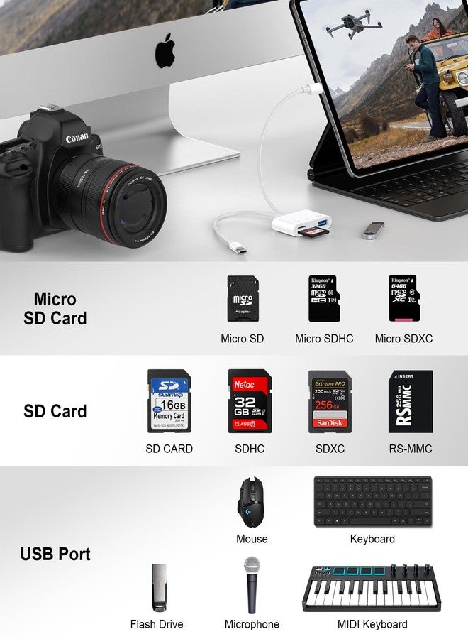 Haoano SD Card Reader for iPhone, iPad, Samsung, Memory SD Card Reader USB C&Lightning Dual Port Micro SD Card Reader with USB Camera Adapter Plug and Play Trail Game Camera Card Viewer Supports SD/TF Card - Image 4