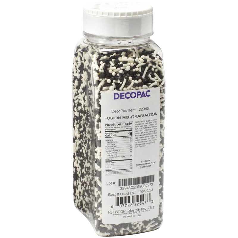 DecoPac Graduation Fusion Mix Candy Sprinkles 26oz Fancy Sprinkles in Handheld Container Edible Black And White Sprinkles For Celebration Cakes Cupcakes Cookies and Donuts - Image 4