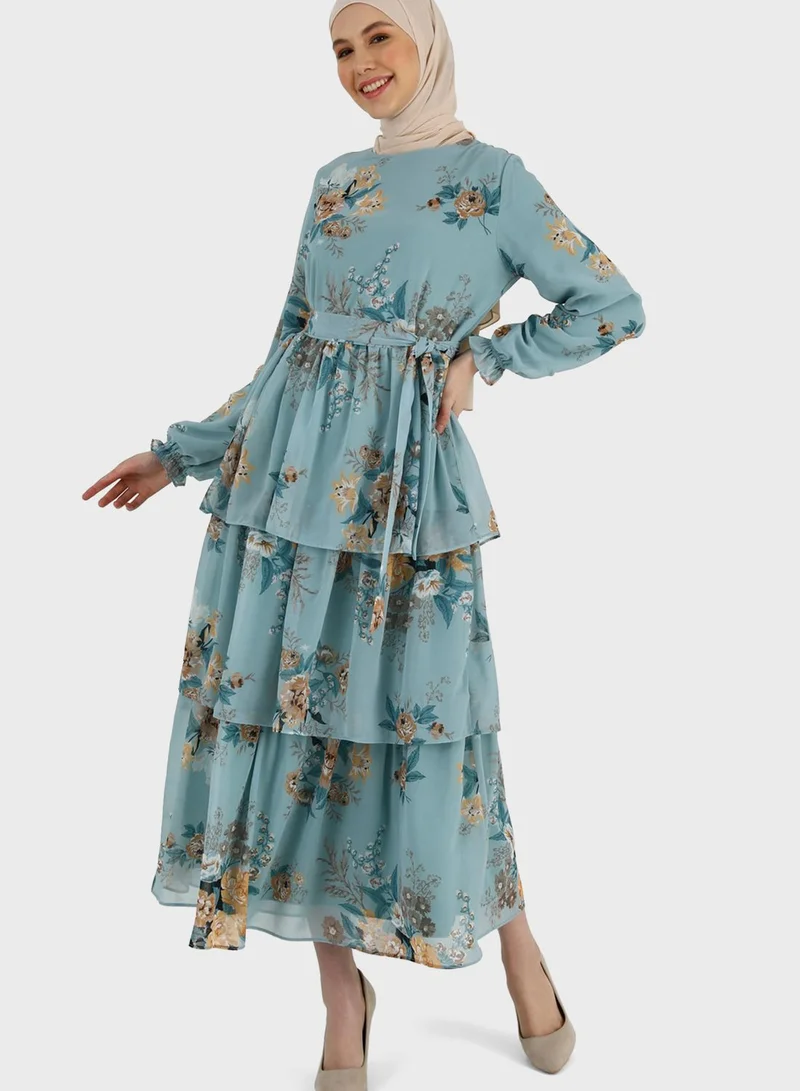 Refka by modanisa Floral Print Ruffle Dress