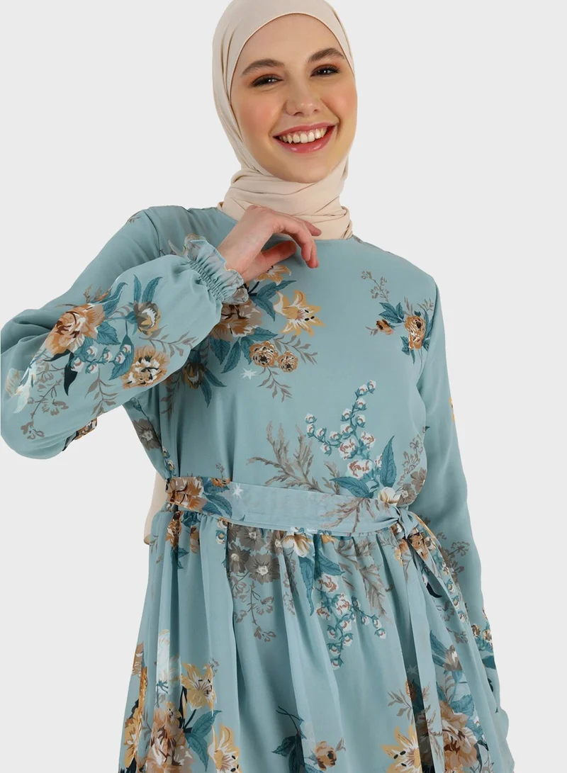 Refka by modanisa Floral Print Ruffle Dress