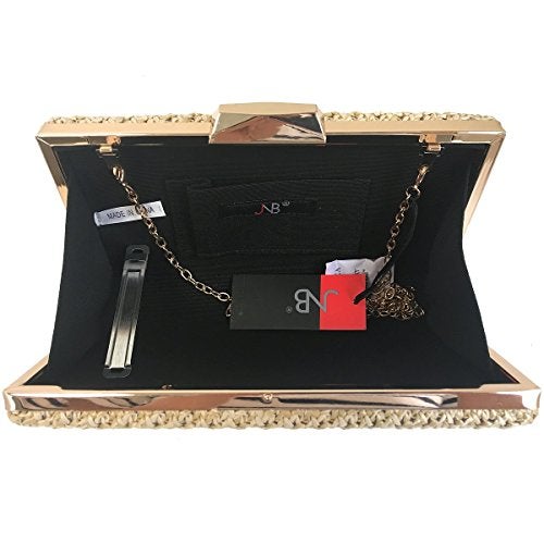JNB Natural Straw Box Clutch, Tan - Image 5