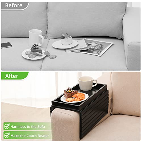 GEHE Bamboo Sofa Arm Tray, Foldable Couch Arm Tray Side Table, Anti-Falling Armrest Tables Cup Holder for Snacks, Drinks, Beers, Phone, Control, Flexible and Portable, Anti-Slip Bottom - Image 5