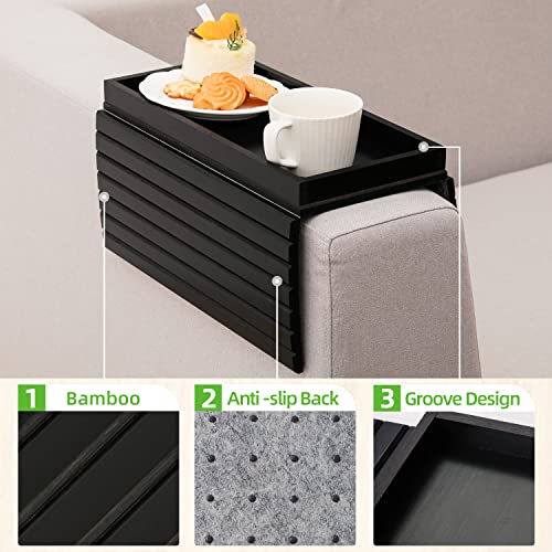 GEHE Bamboo Sofa Arm Tray, Foldable Couch Arm Tray Side Table, Anti-Falling Armrest Tables Cup Holder for Snacks, Drinks, Beers, Phone, Control, Flexible and Portable, Anti-Slip Bottom - Image 4