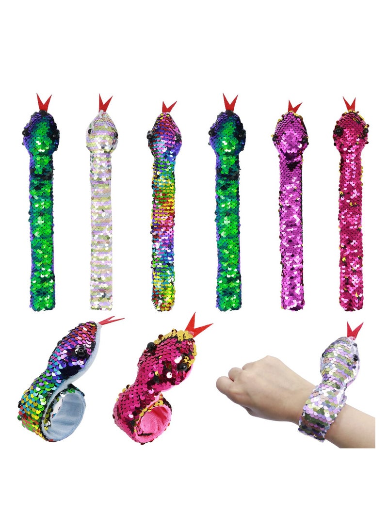 KASTWAVE 6 Pcs Slap Bracelet Snake Snap Bracelet, Snake Snap Bracelet Sequin Animal Slap Bracelets Cool Snap Bands Snake Slap on Bracelet for Kids Boys Girls Birthday Party Favors (Random Color) - Image 1