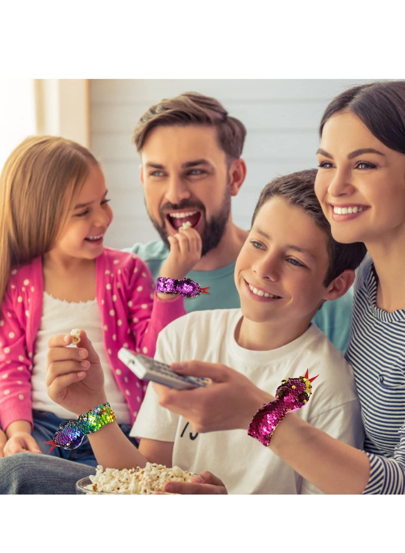 KASTWAVE 6 Pcs Slap Bracelet Snake Snap Bracelet, Snake Snap Bracelet Sequin Animal Slap Bracelets Cool Snap Bands Snake Slap on Bracelet for Kids Boys Girls Birthday Party Favors (Random Color) - Image 3