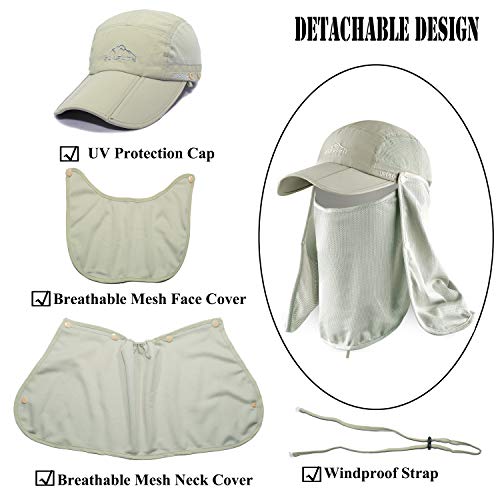 ELLEWIN Outdoor Fishing Flap Hat UPF50 Sun Cap Removable Mesh Face Neck Cover, D-khaki/ Mesh Neck Cover, M-L-XL - Image 3