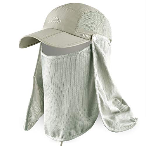 ELLEWIN Outdoor Fishing Flap Hat UPF50 Sun Cap Removable Mesh Face Neck Cover, D-khaki/ Mesh Neck Cover, M-L-XL - Image 1