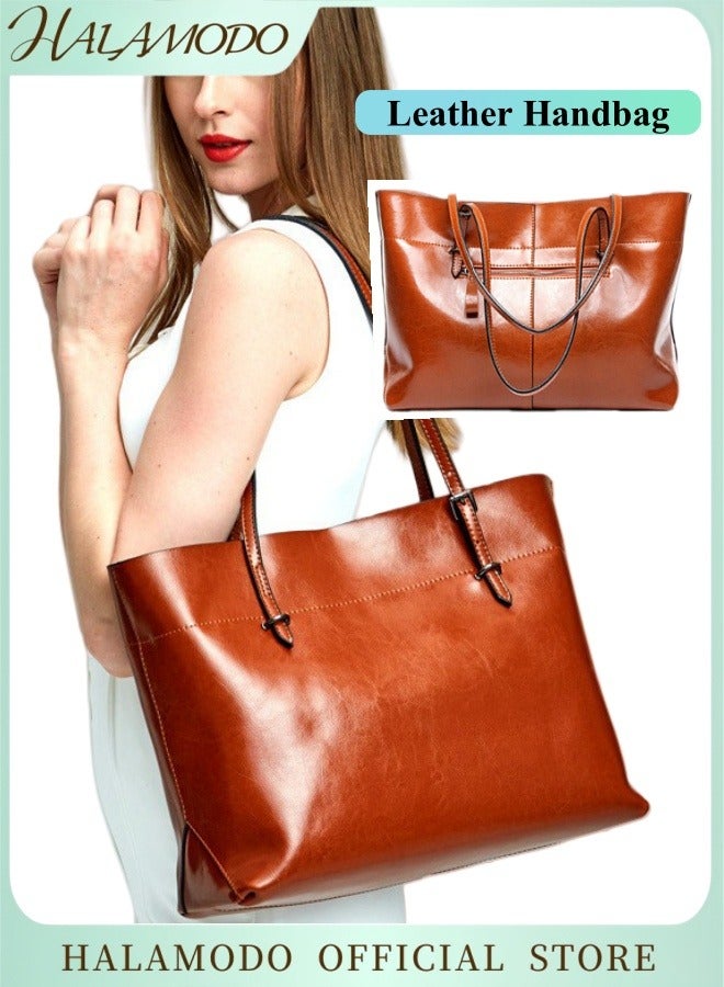 HALAMODO Women's Top Handle Satchel Handbags Vintage Genuine Leather Shoulder Bag Messenger Tote Bag Purse Large Capacity Top Handle Bag - Image 1