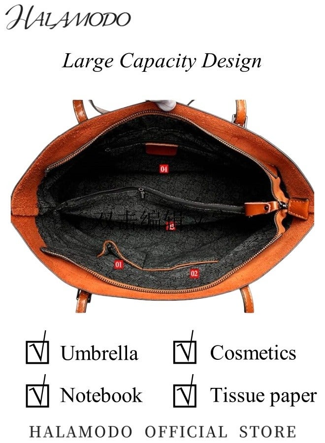 HALAMODO Women's Top Handle Satchel Handbags Vintage Genuine Leather Shoulder Bag Messenger Tote Bag Purse Large Capacity Top Handle Bag - Image 2