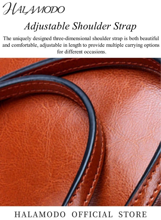 HALAMODO Women's Top Handle Satchel Handbags Vintage Genuine Leather Shoulder Bag Messenger Tote Bag Purse Large Capacity Top Handle Bag - Image 5