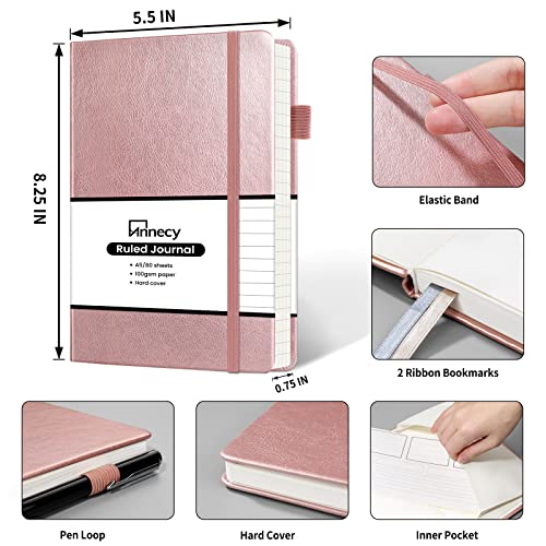 Annecy Lined Journal Notebook, Hardcover Leather Journal for Women & Men, 160 Numbered Pages, Medium 5.5" x 8.25", 100 GSM Thick Paper, Rose Gold - Image 2