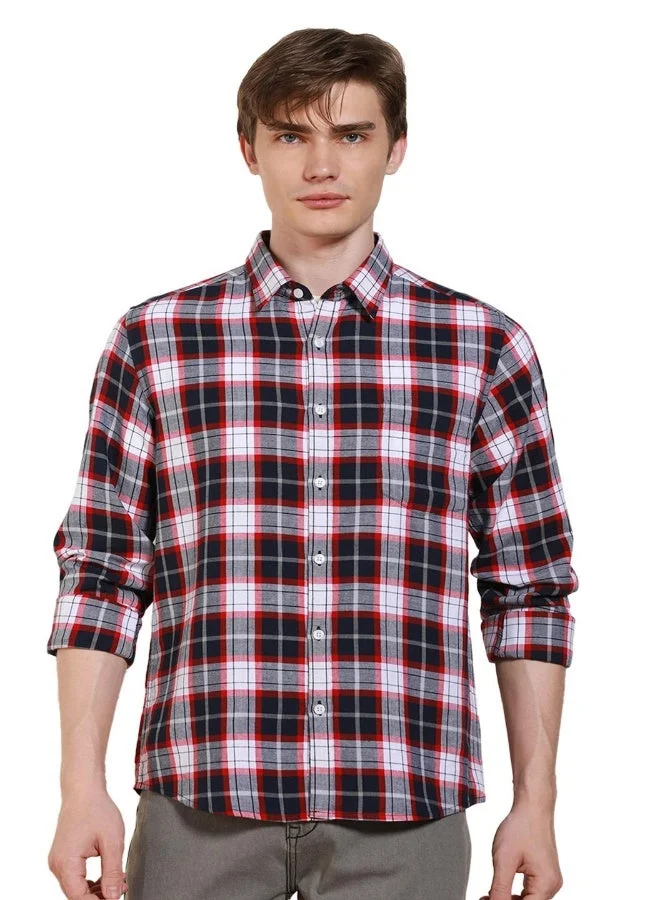 Regular Fit Red Cotton Shirt Spread Collar