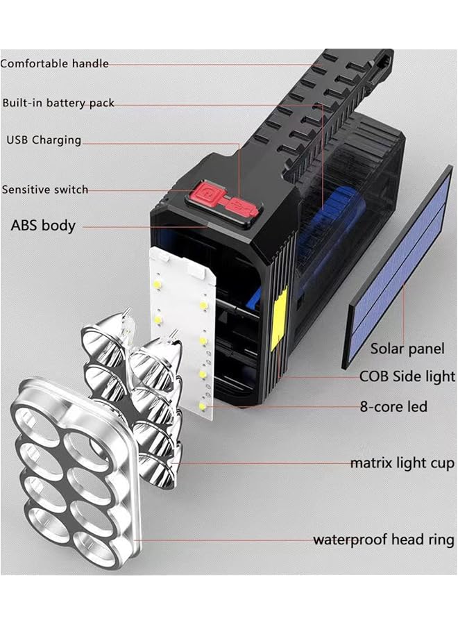 KASTWAVE 3000 Lumens Solar Rechargeable Handheld Flashlight LED Waterproof 1200 Mah Battery USB Fast Charging - Image 5