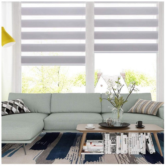 Easy Fix Zebra Roller BlindDay and Night Blinds Curtains with Install Accessories 55CMx150CM GREY