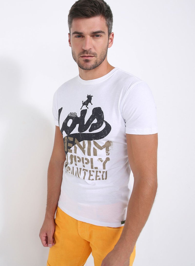 لويس قميص رقبة مستديرة مطبوعة 400 أبيض - Image 1