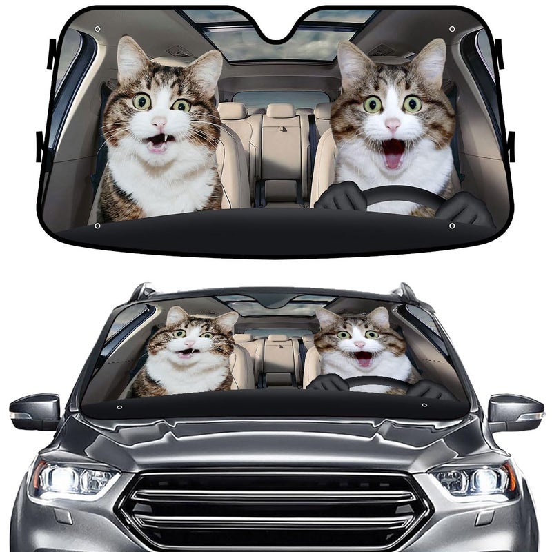 GENANY Naughty Cat Windshield Sun Shade for Car SUV Truck 55x30 inches Sun Shade Windshield Shades for Front Windows Protector Blocks UV Halloween Car Decor