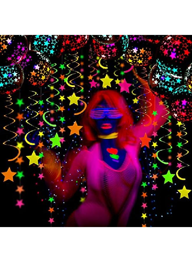 Skylety 61 قطعة من بالونات النيون للحفلات، مجموعات حفلات متوهجة تتضمن 50 قطعة من بالونات متوهجة بالأشعة فوق البنفسجية مقاس 12 بوصة، إكليل نجوم نيون بطول 14 قدمًا، 10 قطع من نجوم النيون المعلقة لتزيين قوس حفلات الزفاف وأعياد الميلاد - Image 5