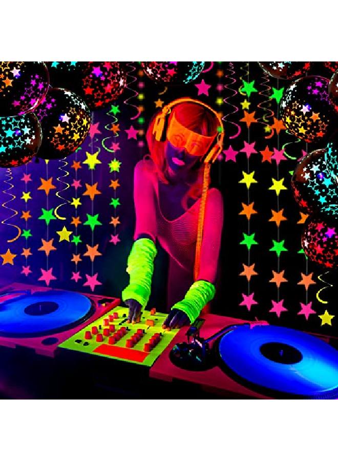 Skylety 61 قطعة من بالونات النيون للحفلات، مجموعات حفلات متوهجة تتضمن 50 قطعة من بالونات متوهجة بالأشعة فوق البنفسجية مقاس 12 بوصة، إكليل نجوم نيون بطول 14 قدمًا، 10 قطع من نجوم النيون المعلقة لتزيين قوس حفلات الزفاف وأعياد الميلاد - Image 3