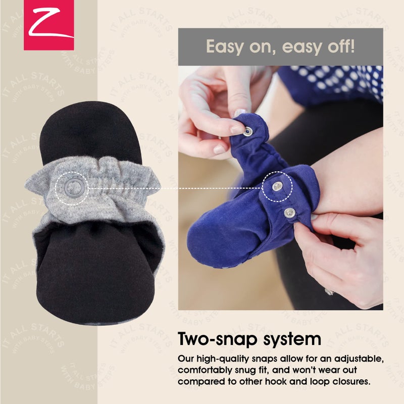 Zutano Unisex Organic Cotton Baby Booties With Gripper Soles, Gray Heather/Black, 12M - Image 3