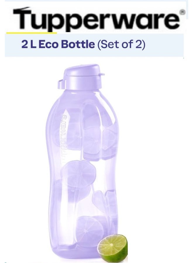 Tupperware Original Reusable - Hydration Fridge Bottle - BPA-Free - Leak Proof - Ideal for Gym, Office, Home Sports, Work, School, Kitchen and General Use, Fliptop Eco Water Bottle, 2 Litre, blue and Purple Color-2 piece - Image 2