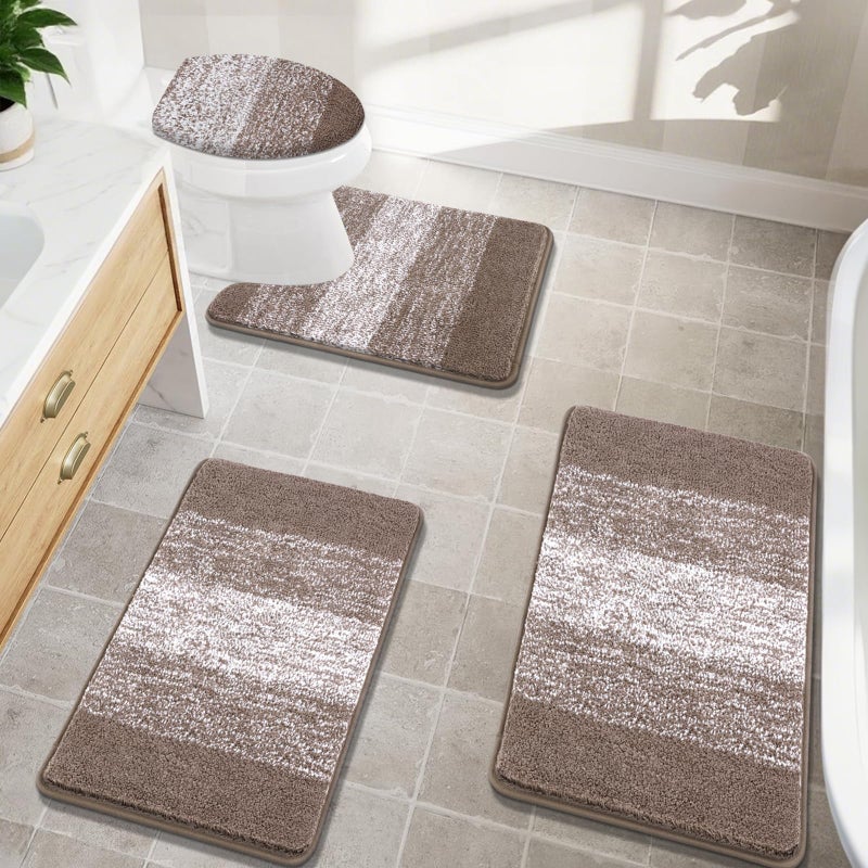 Bsmathom Bathroom Rugs Sets 4 Piece with Toilet Cover Plush Shaggy Bathroom Rugs Non Slip Absorbent Machine Washable Bath Mat with UShaped Contour Toilet Mat for Bathtub Coffee