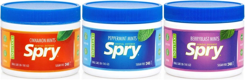 Spry Xylitol Mints Variety Pack - Cinnamon, Peppermint, and Berryblast Flavors, Sugar-Free Breath Mints for Oral Health, 240 Count - Image 1