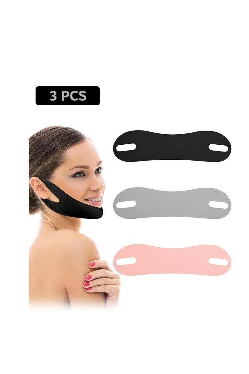 3 Pcs Reusable Facial Slimming Strap, V Shaped Contouring Face Chin Up Strap, Jaw Exerciser for Skin Tightening Sagging - Image 1