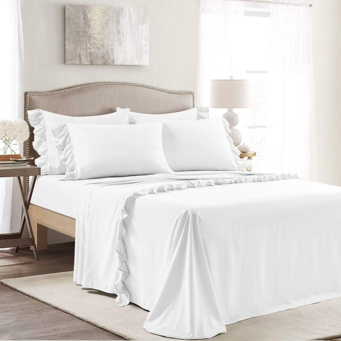 REYNA RUFFLE FULL WHITE 6 PIECE SET