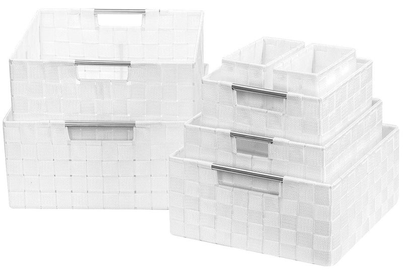 Sorbus Storage Baskets for Organizing (Set of 7), Mesh Hand-Woven Design, Linen Closet Organizers and Storage, Organizer Storage Baskets for Shelves, Variety Pack Organizers and Storage (White) - Image 1