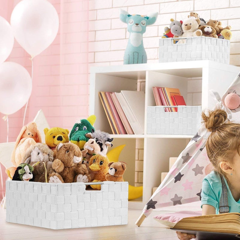 Sorbus Storage Baskets for Organizing (Set of 7), Mesh Hand-Woven Design, Linen Closet Organizers and Storage, Organizer Storage Baskets for Shelves, Variety Pack Organizers and Storage (White) - Image 4