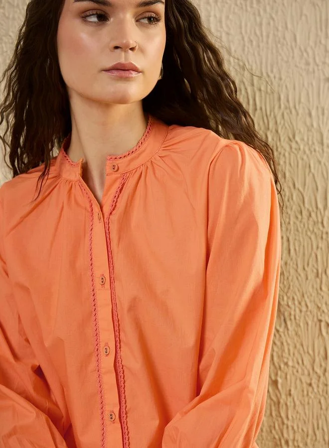 sanskrutihomes Sanskrutihomes Balloon Sleeve Buttoned Mandarin Collar Shirt
