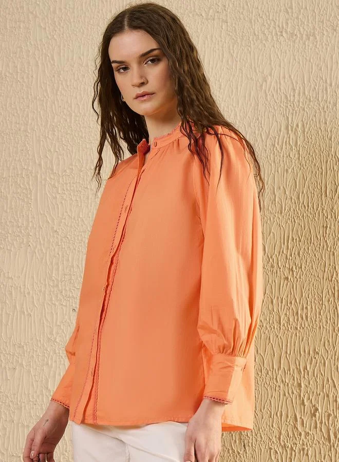 sanskrutihomes Sanskrutihomes Balloon Sleeve Buttoned Mandarin Collar Shirt