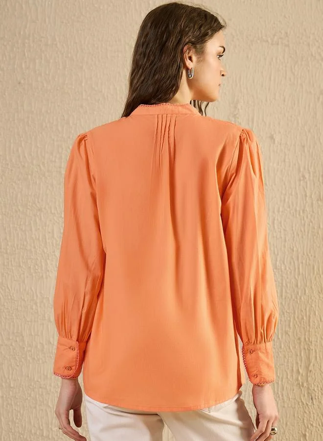 sanskrutihomes Sanskrutihomes Balloon Sleeve Buttoned Mandarin Collar Shirt
