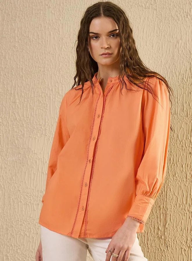 sanskrutihomes Sanskrutihomes Balloon Sleeve Buttoned Mandarin Collar Shirt