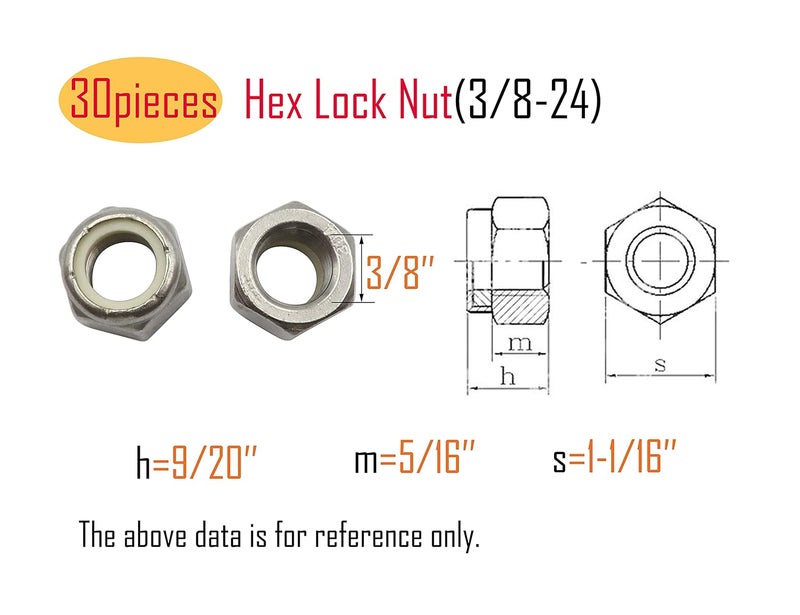 LBY 30pcs Lock Nuts, 3/8-24 Nylon Insert Hex Lock Nuts, 304 Stainless Steel (Silver) - Image 2