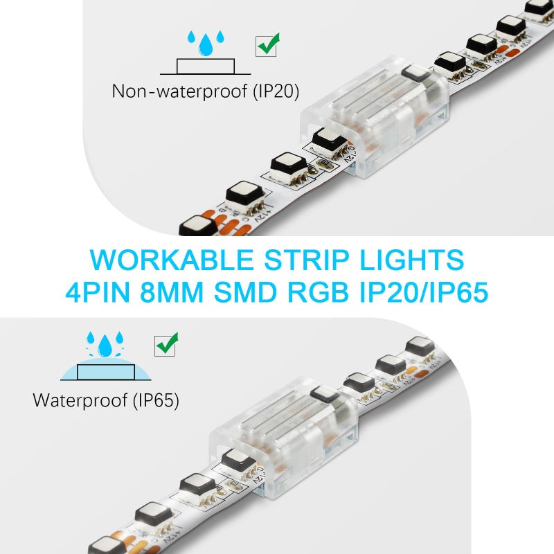 RGBZONE 10Pcs 8mm 4 Pin LED Connectors, Strip to Strip RGB Connector for 8mm Wide Waterproof or Non-Waterproof SMD 5050/3528 RGB LED Strip Lights - Image 3