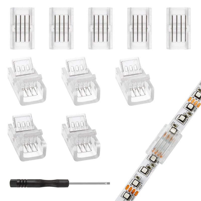 RGBZONE 10Pcs 8mm 4 Pin LED Connectors, Strip to Strip RGB Connector for 8mm Wide Waterproof or Non-Waterproof SMD 5050/3528 RGB LED Strip Lights - Image 1