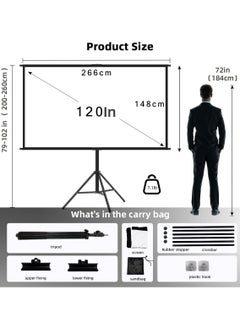 CityRiya-Long Projector Screen with Stand, Portable Projection Screen for Indoor Outdoor, 120" Projector Screen with Wrinkle Free Tripod Stand, Mobile Movie Screen with Bag for Home Theater Wedding Party Office Presentation  - Image 2