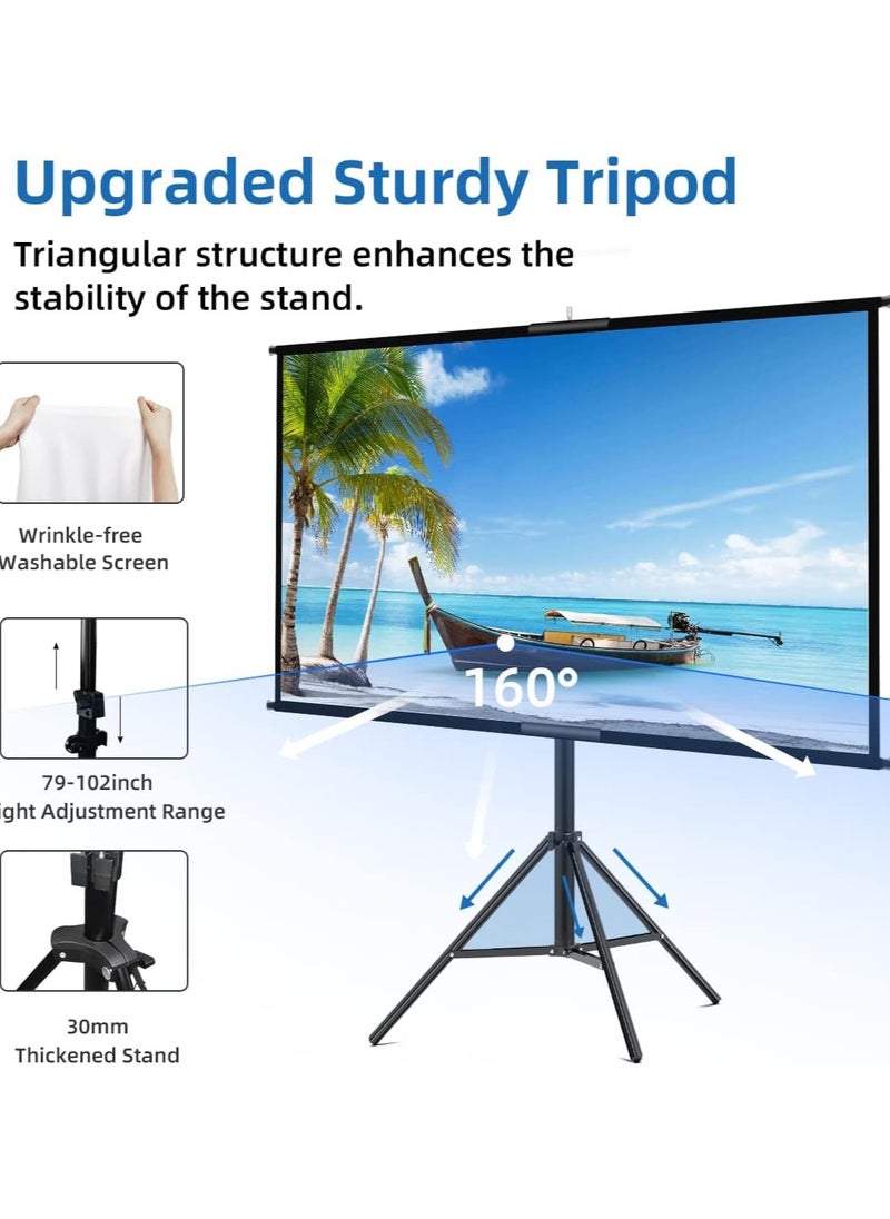 CityRiya-Long - Projector Screen with Stand, Portable Projection Screen for Indoor Outdoor, 120" Projector Screen with Wrinkle Free Tripod Stand, Mobile Movie Screen with Bag for Home Theater Wedding Party Office Presentation - Image 1