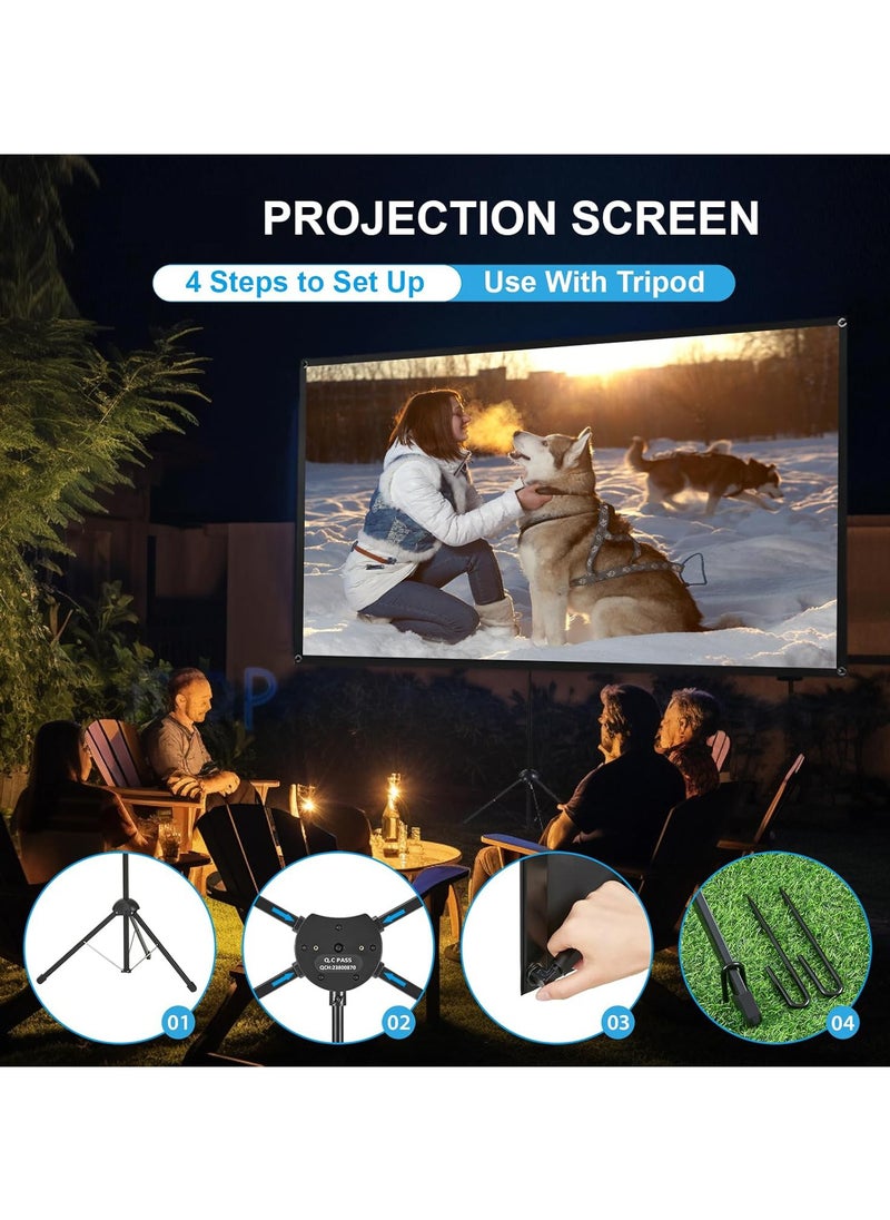 CityRiya-Long - Projector Screen with Stand, Portable Projection Screen for Indoor Outdoor, 120" Projector Screen with Wrinkle Free Tripod Stand, Mobile Movie Screen with Bag for Home Theater Wedding Party Office Presentation - Image 1