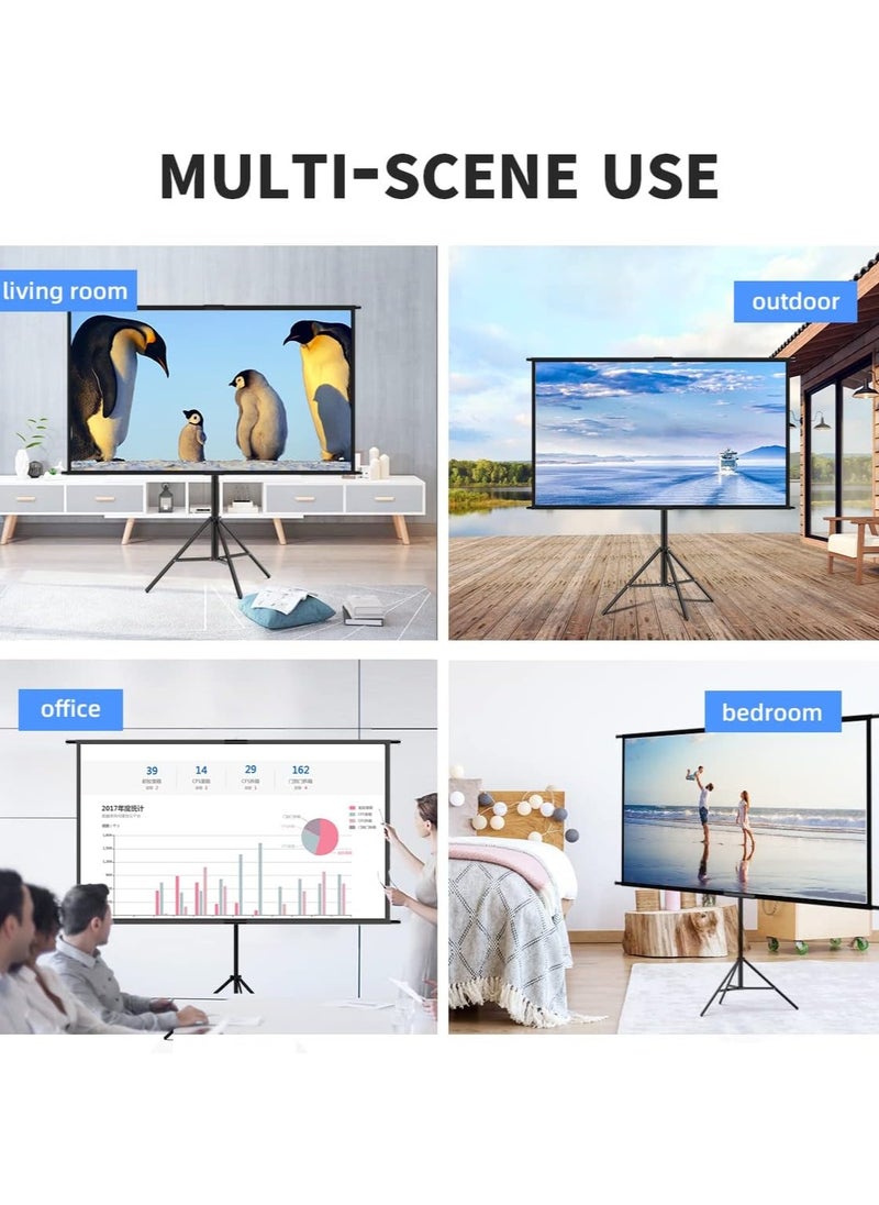 CityRiya-Long - Projector Screen with Stand, Portable Projection Screen for Indoor Outdoor, 120" Projector Screen with Wrinkle Free Tripod Stand, Mobile Movie Screen with Bag for Home Theater Wedding Party Office Presentation - Image 1
