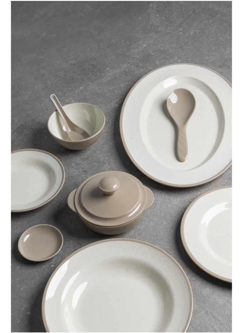 CC Bin Shihon Premium Melamine Dinner Set 40 Pieces Service for 6 with Colored Edges Microwave and Dishwasher Safe | Melamine Plates Set | Healthy Melamine Dinner Set (Beige, 40 Pieces)  - Image 2
