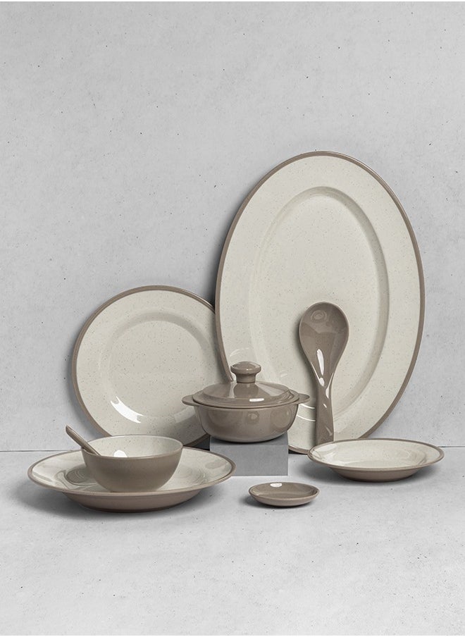 CC Bin Shihon Premium Melamine Dinner Set 40 Pieces Service for 6 with Colored Edges Microwave and Dishwasher Safe | Melamine Plates Set | Healthy Melamine Dinner Set (Beige, 40 Pieces)  - Image 1