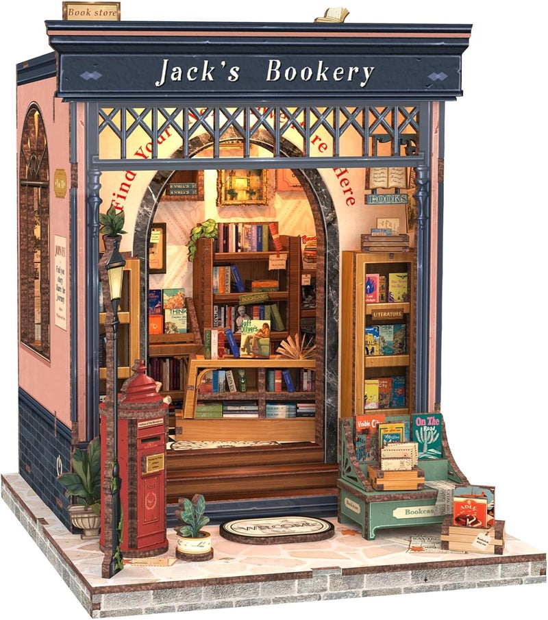 CUTEBEE Book Nook Kit - DIY Miniature House Dollhouse Kit for Adults and Teens, Booknook Tiny House Bookstore Library Bookshelf Decor 3D Wooden Puzzle, Gifts for Family, Friends (Jack’s Bookery) - Image 1