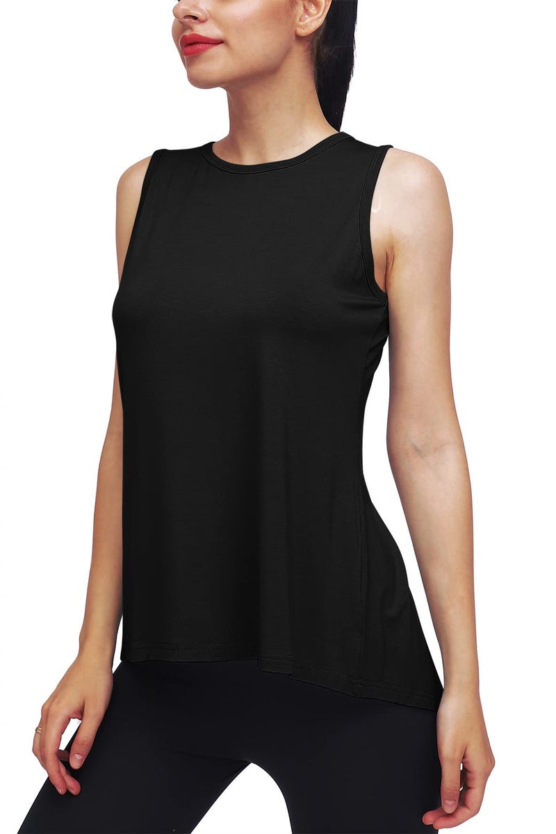 Mippo Womens Workout Tops Yoga Running Tank Tennis Exercise Tops Muslce Tank Sleeveless Workout Clothes Black M - Image 2