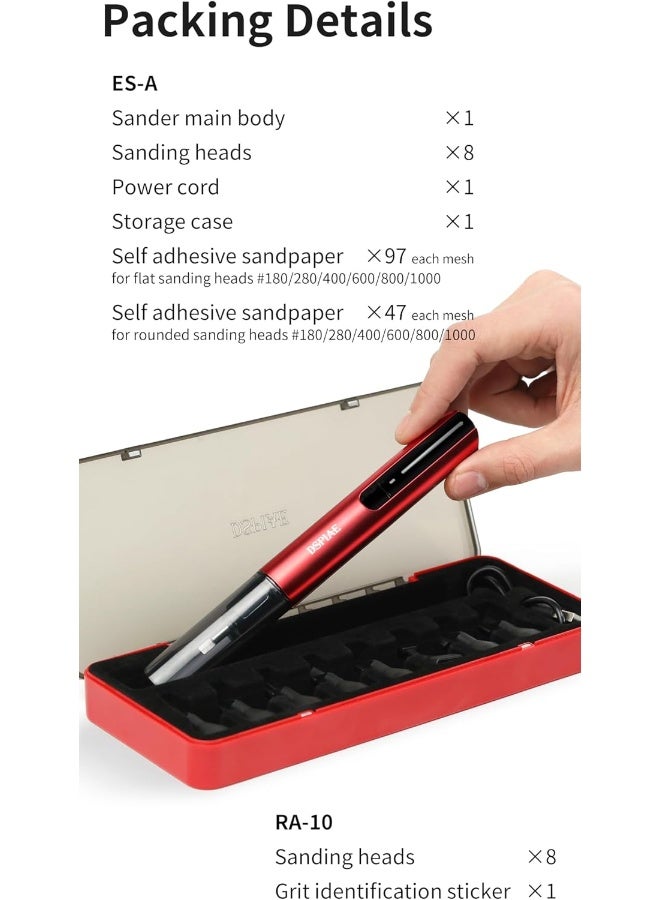 ANSAI Reciprocating Sander, USB Quick Charging Sanding Pen With 8pcs Sanding Head, Self-Adhesive Sandpaper Pre-cut mesh 134pcs  - Image 3