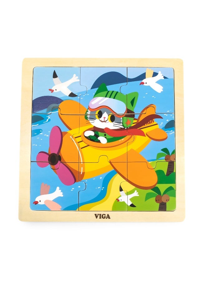 Viga Cat on a Plane, 9 Piece Jigsaw Puzzle, Montessori Wooden Toy, Develops Sensory, Cognitive & Fine Motor Skills, Non-Toxic & Eco-friendly Kids Educational Toy, Suitable for Children Aged 18M+ - Image 1