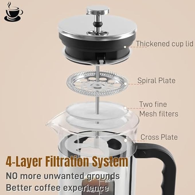 BIGTHREE Coffee Maker 1000Ml Borosilicate Glass Stainless Steel Coffee Brewer Cafetiere French Press With Reusable Filters Portable Coffee Press For Kitchen Travel Camping - Image 5