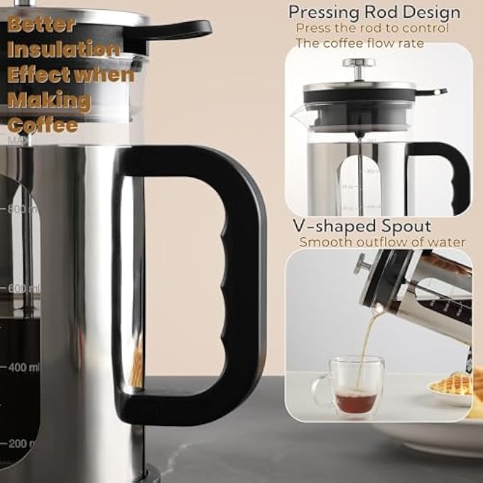 BIGTHREE Coffee Maker 1000Ml Borosilicate Glass Stainless Steel Coffee Brewer Cafetiere French Press With Reusable Filters Portable Coffee Press For Kitchen Travel Camping - Image 4