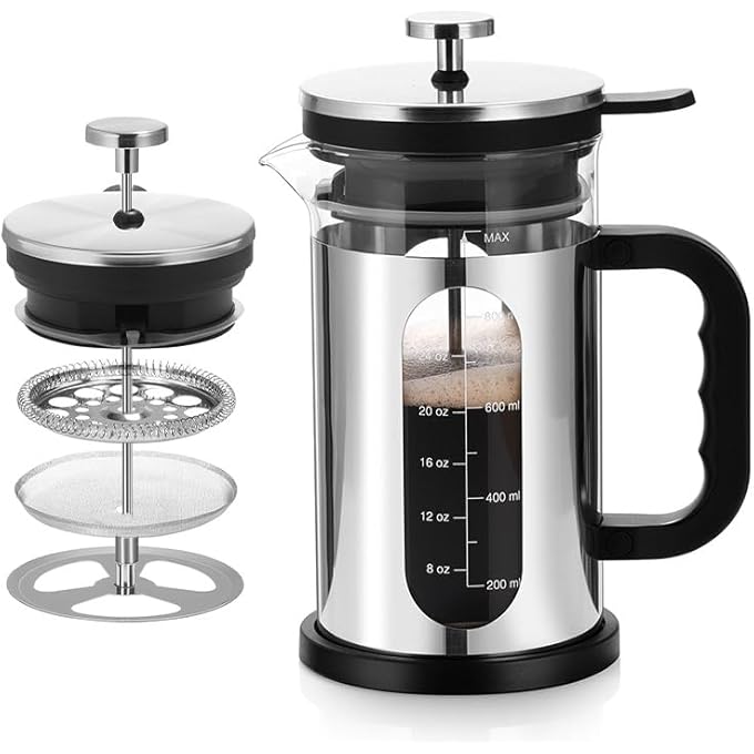 BIGTHREE Coffee Maker 1000Ml Borosilicate Glass Stainless Steel Coffee Brewer Cafetiere French Press With Reusable Filters Portable Coffee Press For Kitchen Travel Camping - Image 2